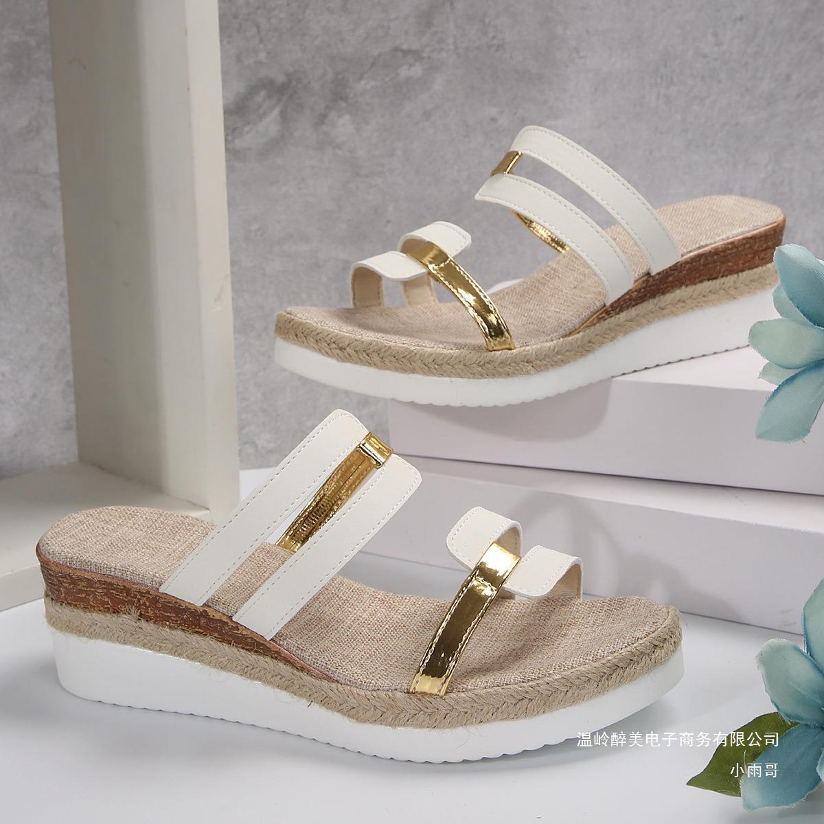 Wholesale Plus size Flat Wedge Fish Mouth Casual Women's Sandals